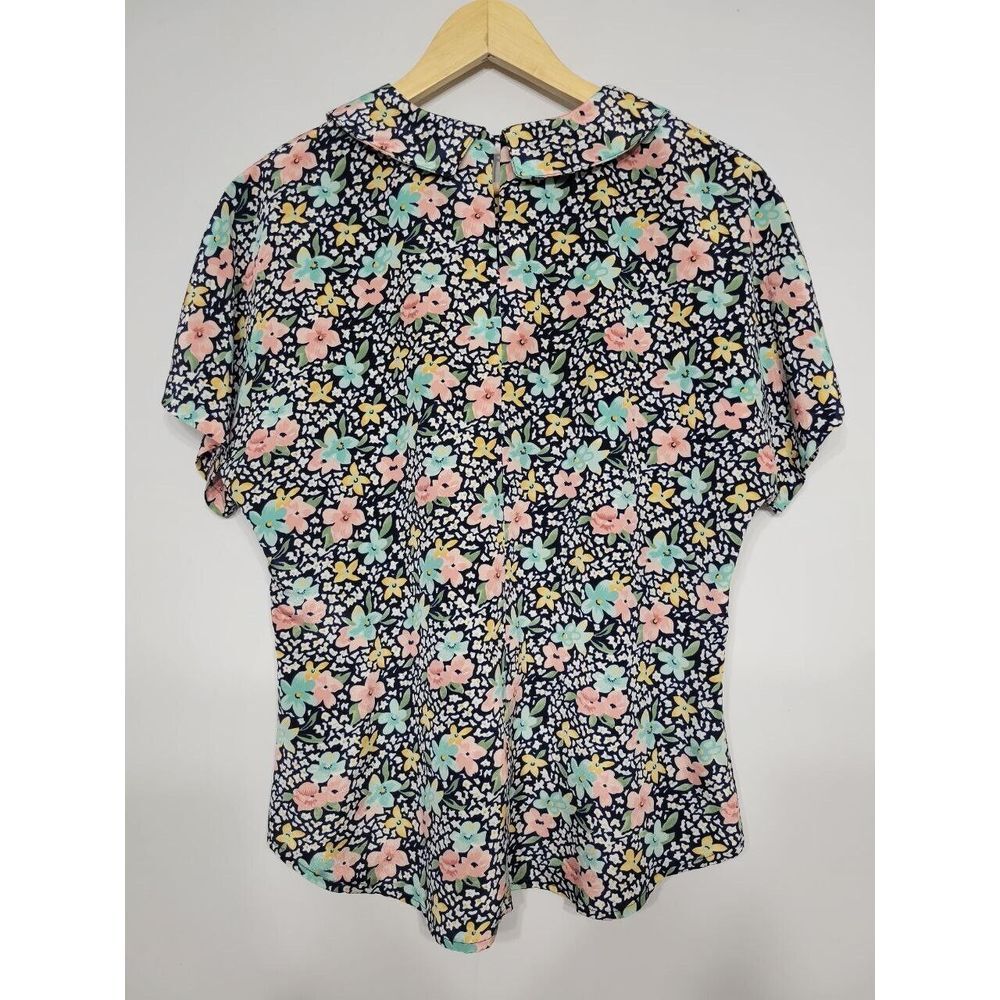 Notations Vintage Floral Collar Short Sleeve Blouse Size 12 Large - Picture 3 of 3